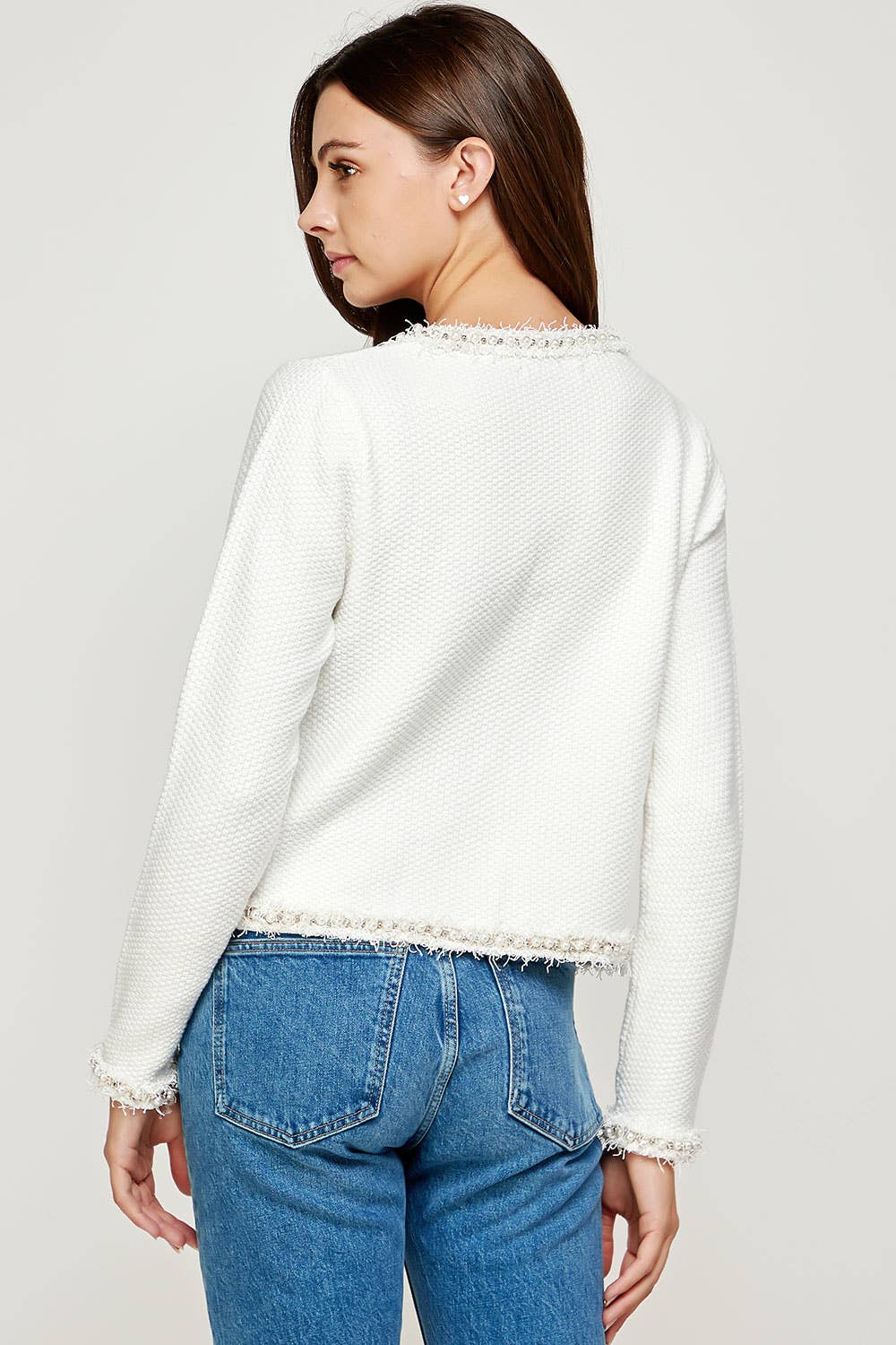 Strut & Bolt - Josette Frayed Pearl Detail Textured Knit Sweater