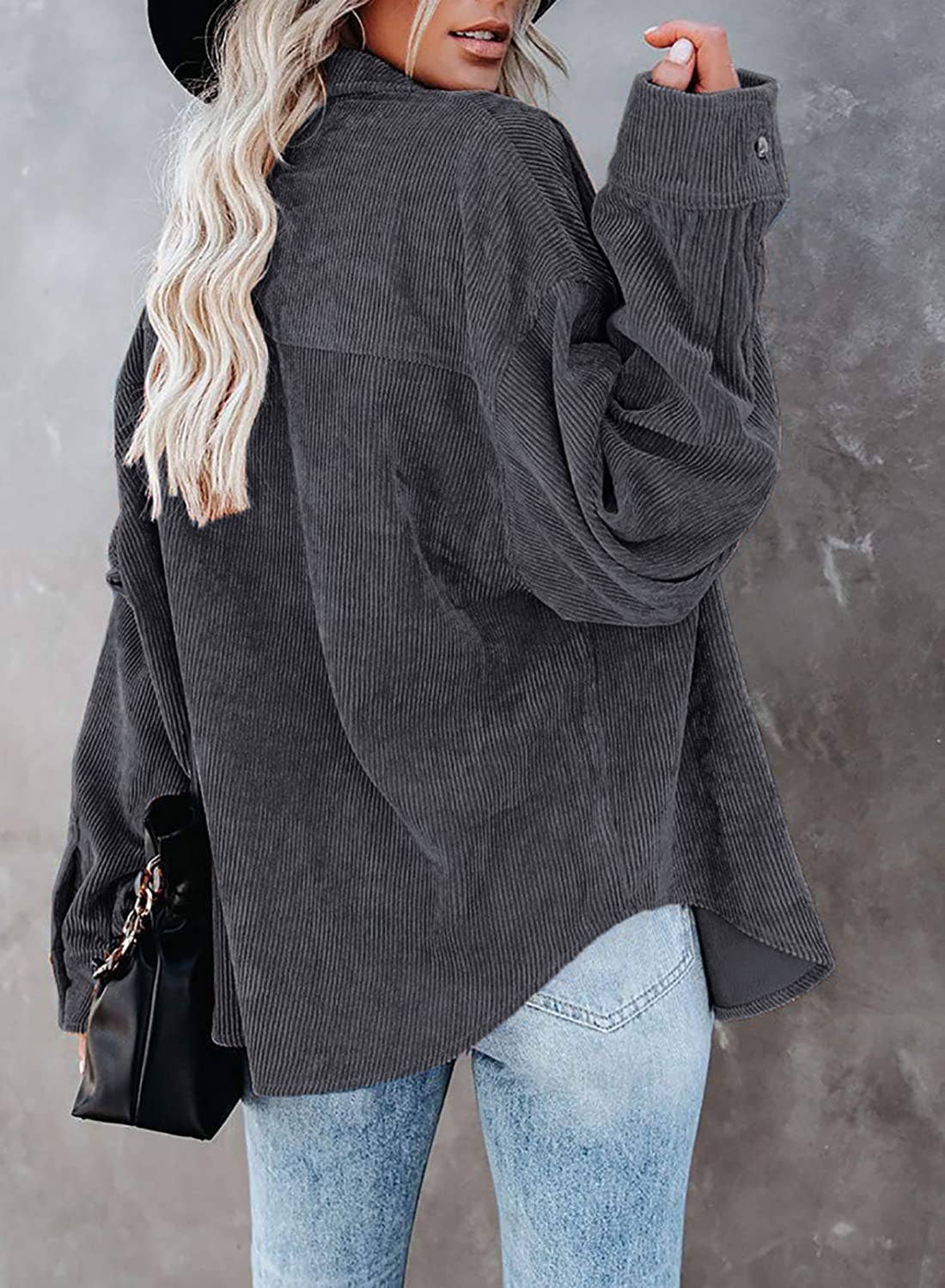 Rosa Clothing - Corduroy Oversized Solid Shacket: Off-White / L