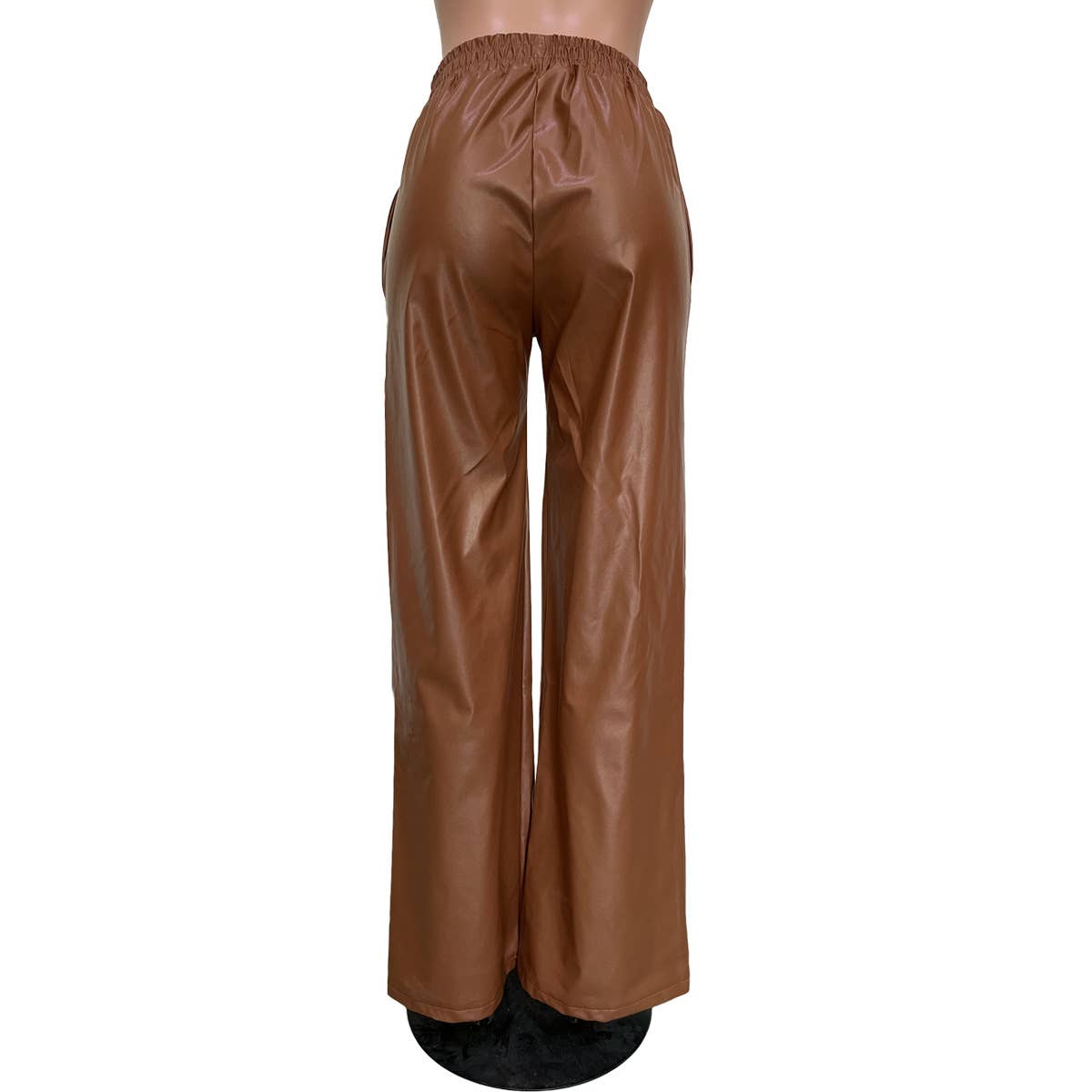 HIDDENBRAND - Elastic waist leather wide leg pant with pocket: Burgundy / S