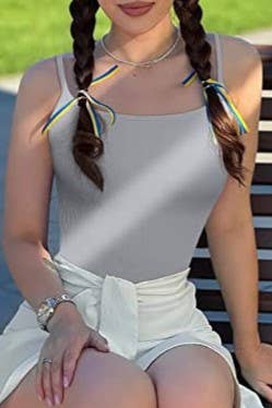 HIDDENBRAND - Basic knit white camisole bodysuit: Coffee / S