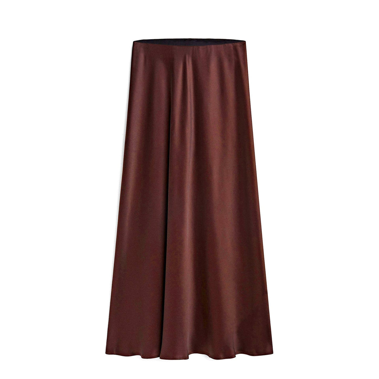 HIDDENBRAND - Satin Elasticated High-Waisted Slit Maxi Skirt: Black / XL