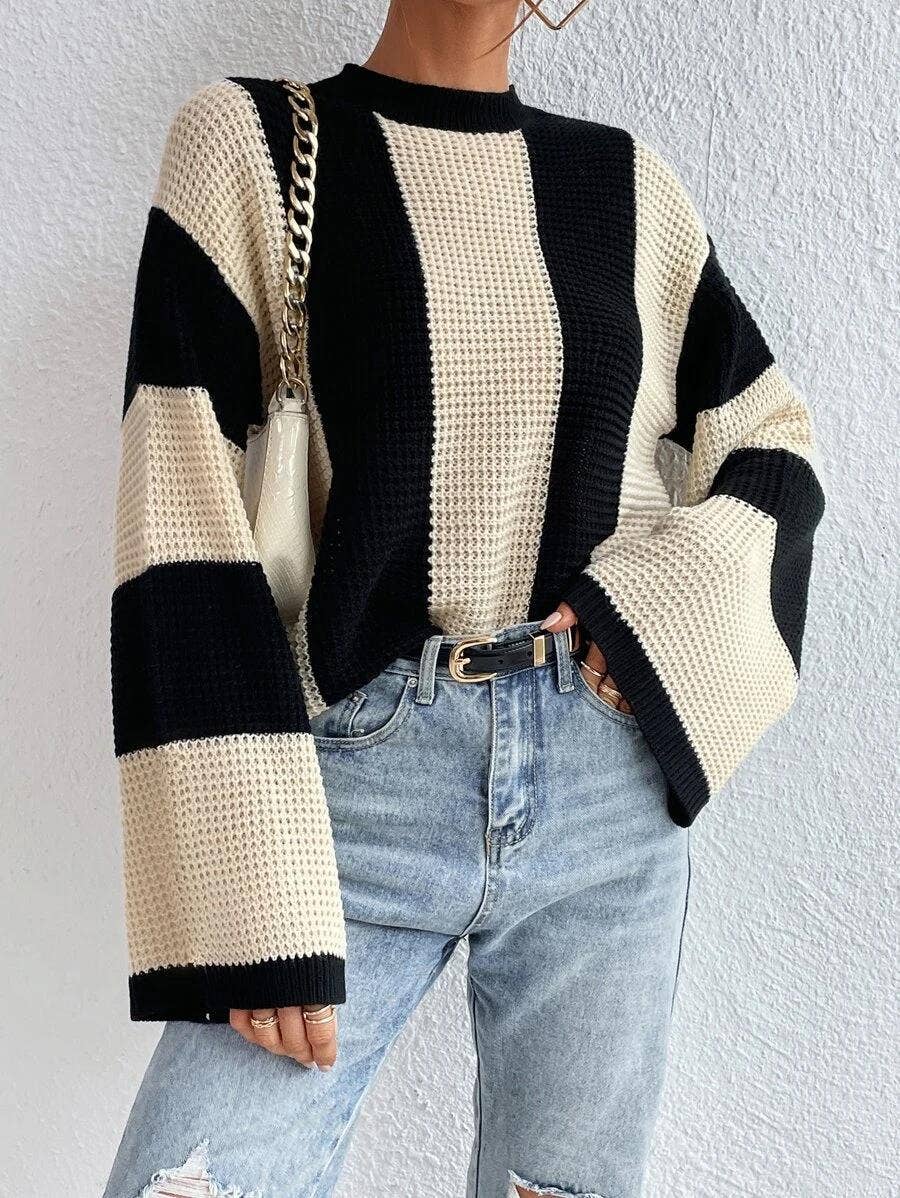 HIDDENBRAND - Crewneck Striped Niche Sweater: Apricot / L