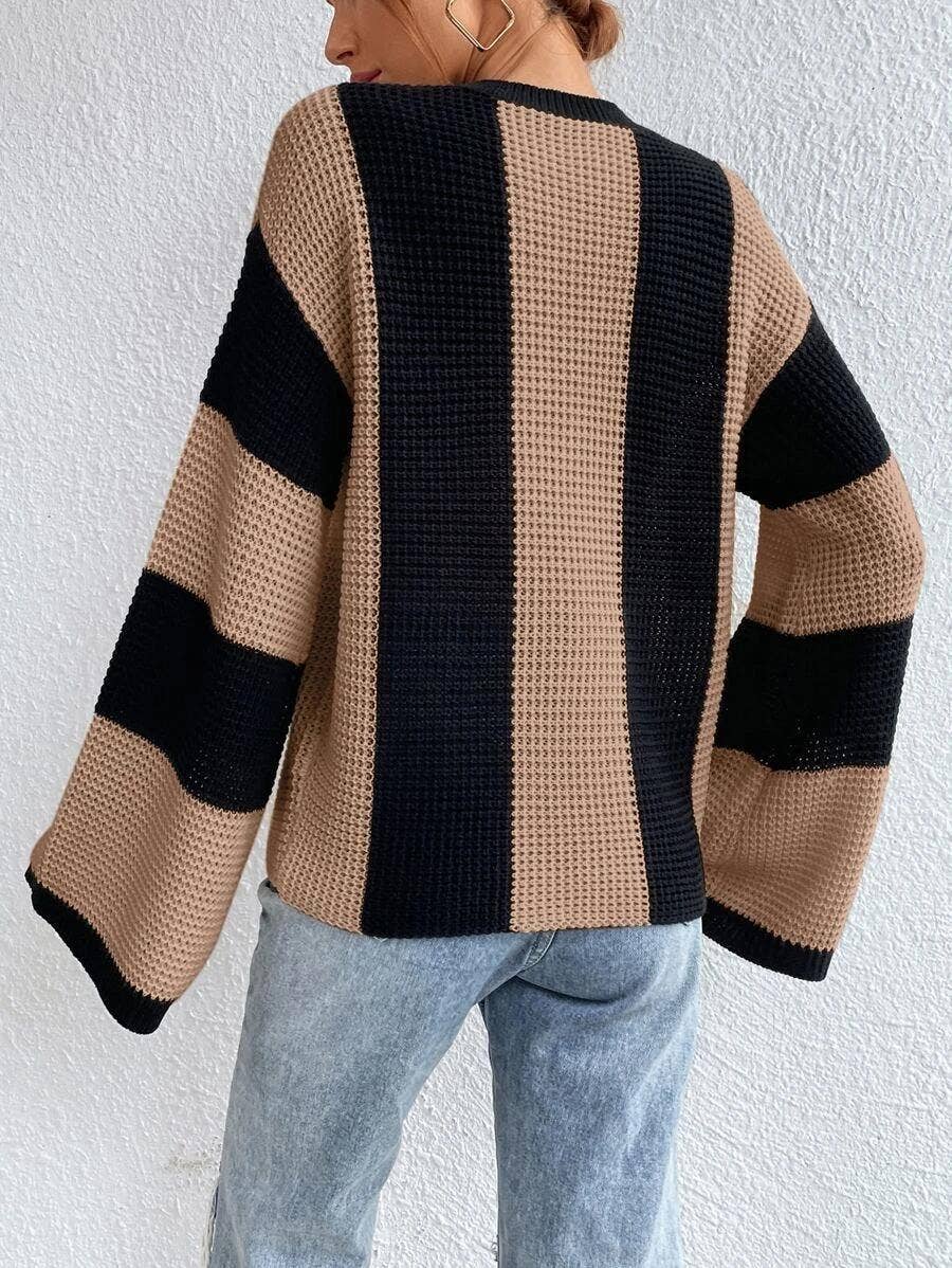 HIDDENBRAND - Crewneck Striped Niche Sweater: Apricot / L