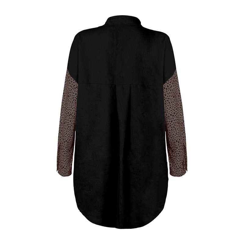 HIDDENBRAND - Pocket Leopard Print Roll-Neck Shirt: Sky Blue / S