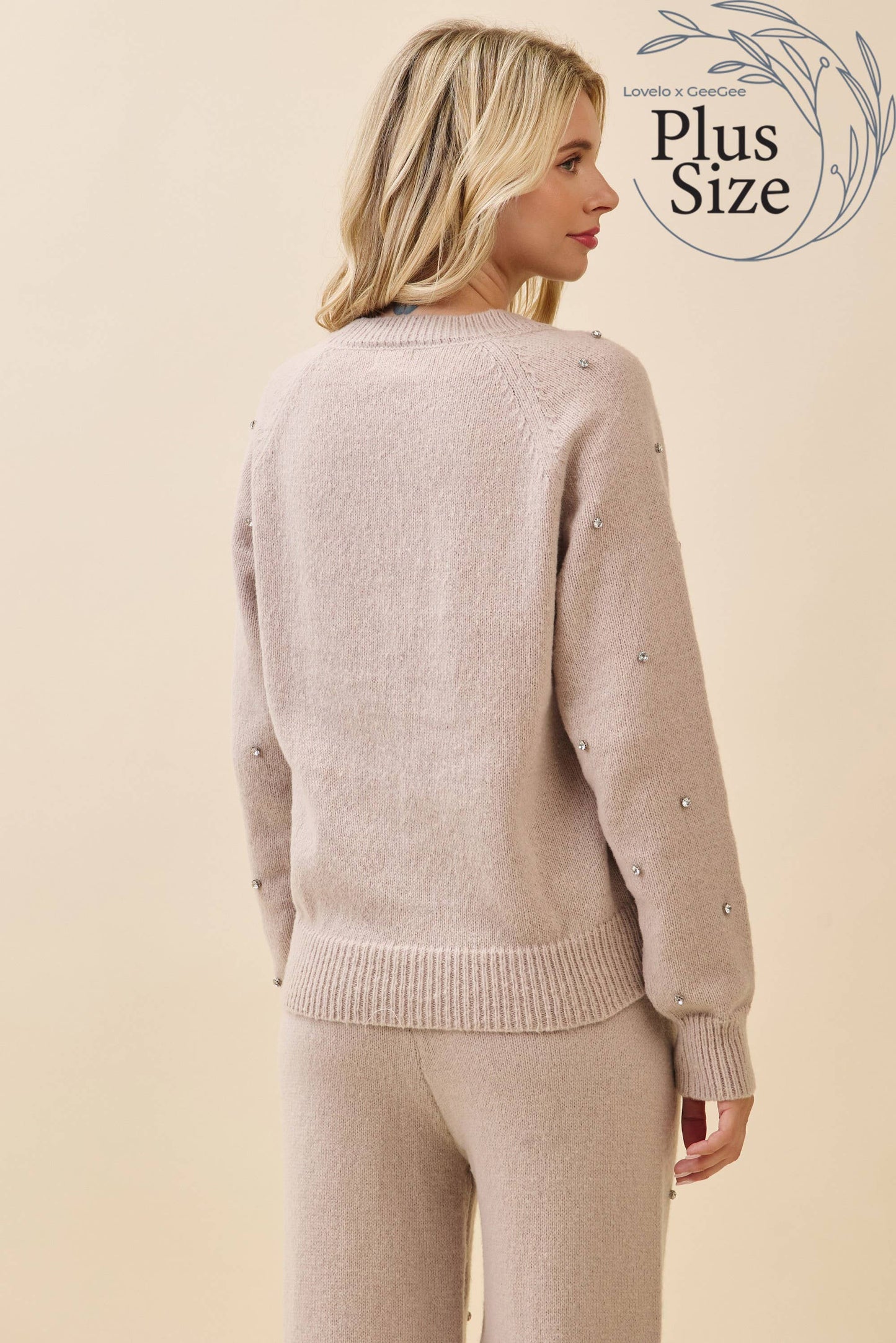 GeeGee x Lovelo - Plus Rhinestone Embellished Knit Sweater OT51845PL