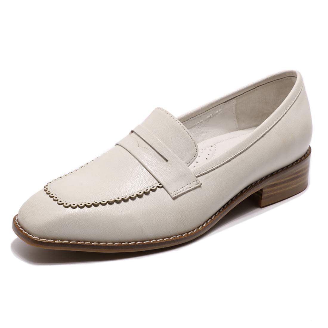 Mona flying Women's Top Leather Square Toe Penny Loafer Dress Casual Slip on Flat Office Work Shoes for Ladies