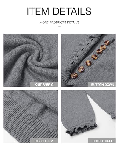 BTFBM 2024 Womens Sweaters Fall Winter Outfits Long Sleeve Button Down Ruffle Crew Neck Casual Knitted Pullover Tops