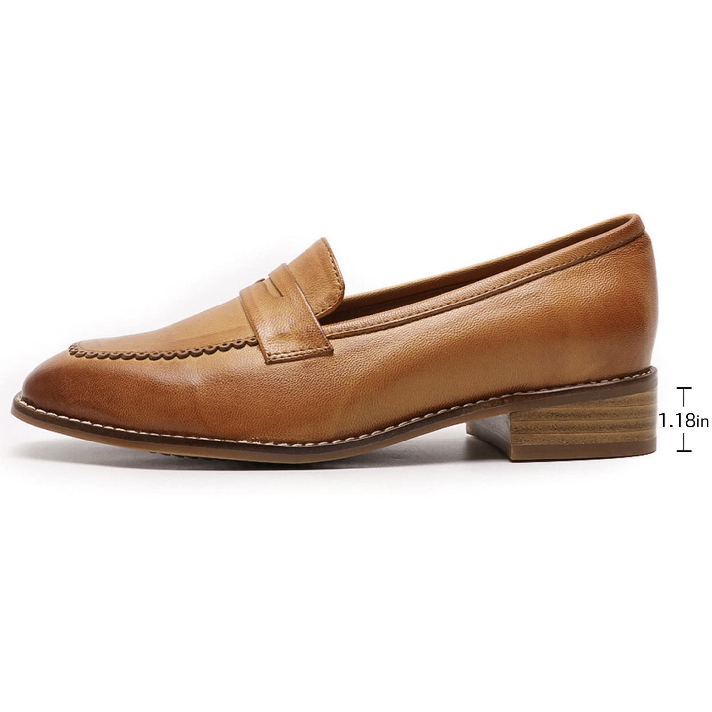 Mona flying Women's Top Leather Square Toe Penny Loafer Dress Casual Slip on Flat Office Work Shoes for Ladies