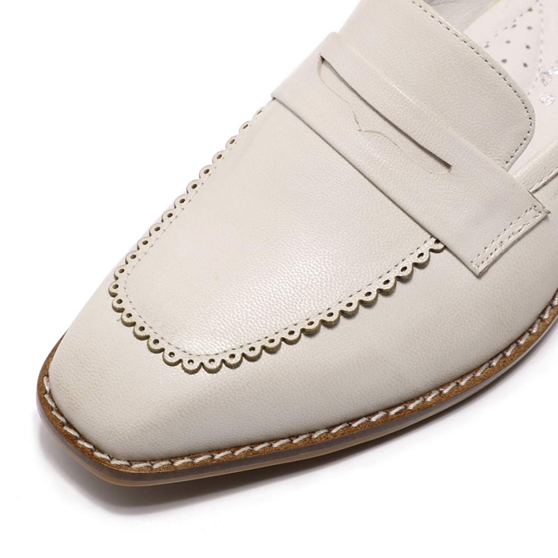 Mona flying Women's Top Leather Square Toe Penny Loafer Dress Casual Slip on Flat Office Work Shoes for Ladies