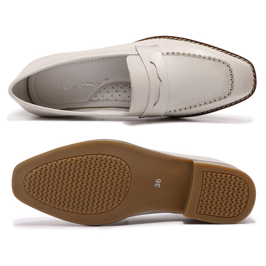 Mona flying Women's Top Leather Square Toe Penny Loafer Dress Casual Slip on Flat Office Work Shoes for Ladies