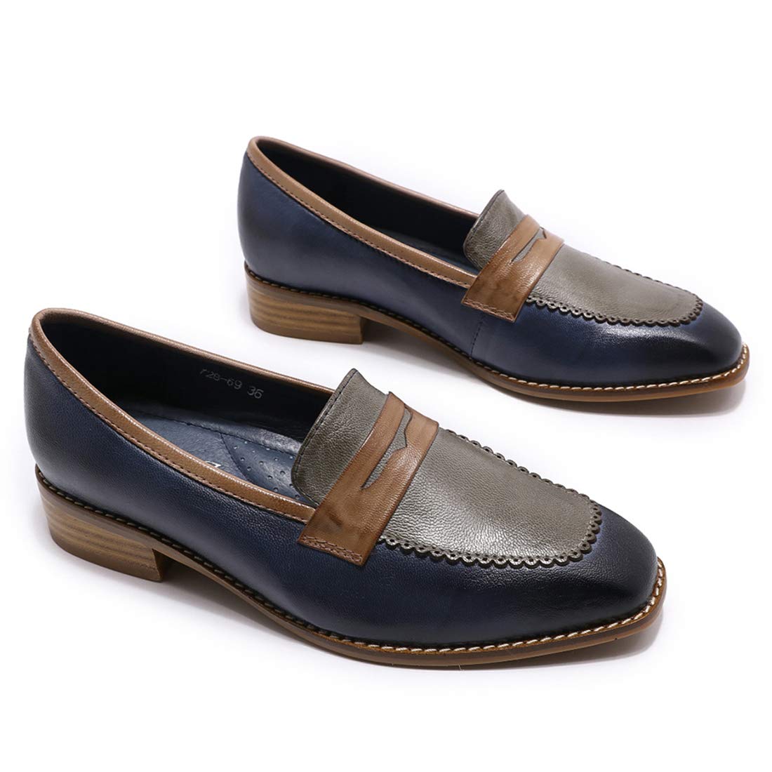 Mona flying Women's Top Leather Square Toe Penny Loafer Dress Casual Slip on Flat Office Work Shoes for Ladies