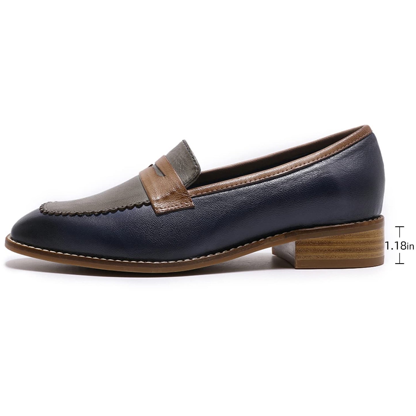 Mona flying Women's Top Leather Square Toe Penny Loafer Dress Casual Slip on Flat Office Work Shoes for Ladies