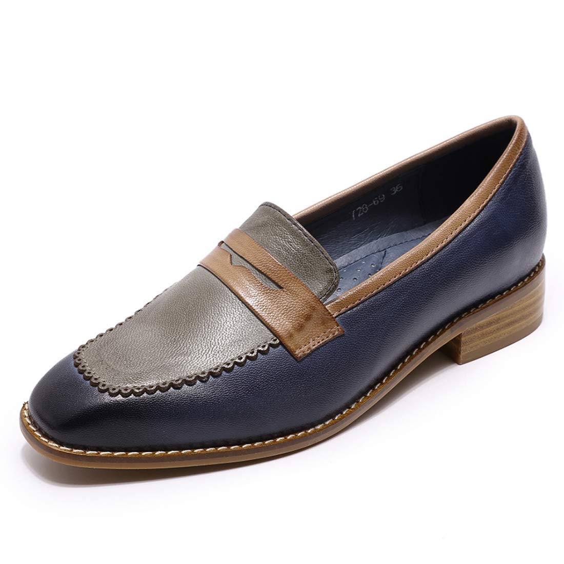 Mona flying Women's Top Leather Square Toe Penny Loafer Dress Casual Slip on Flat Office Work Shoes for Ladies