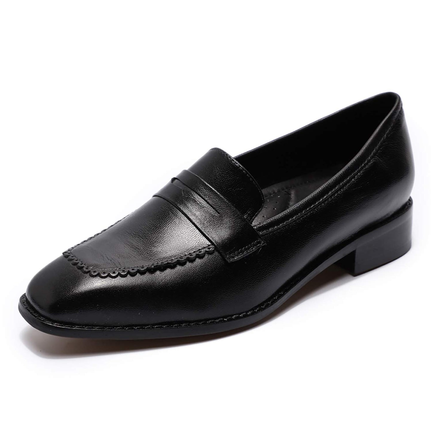 Mona flying Women's Top Leather Square Toe Penny Loafer Dress Casual Slip on Flat Office Work Shoes for Ladies
