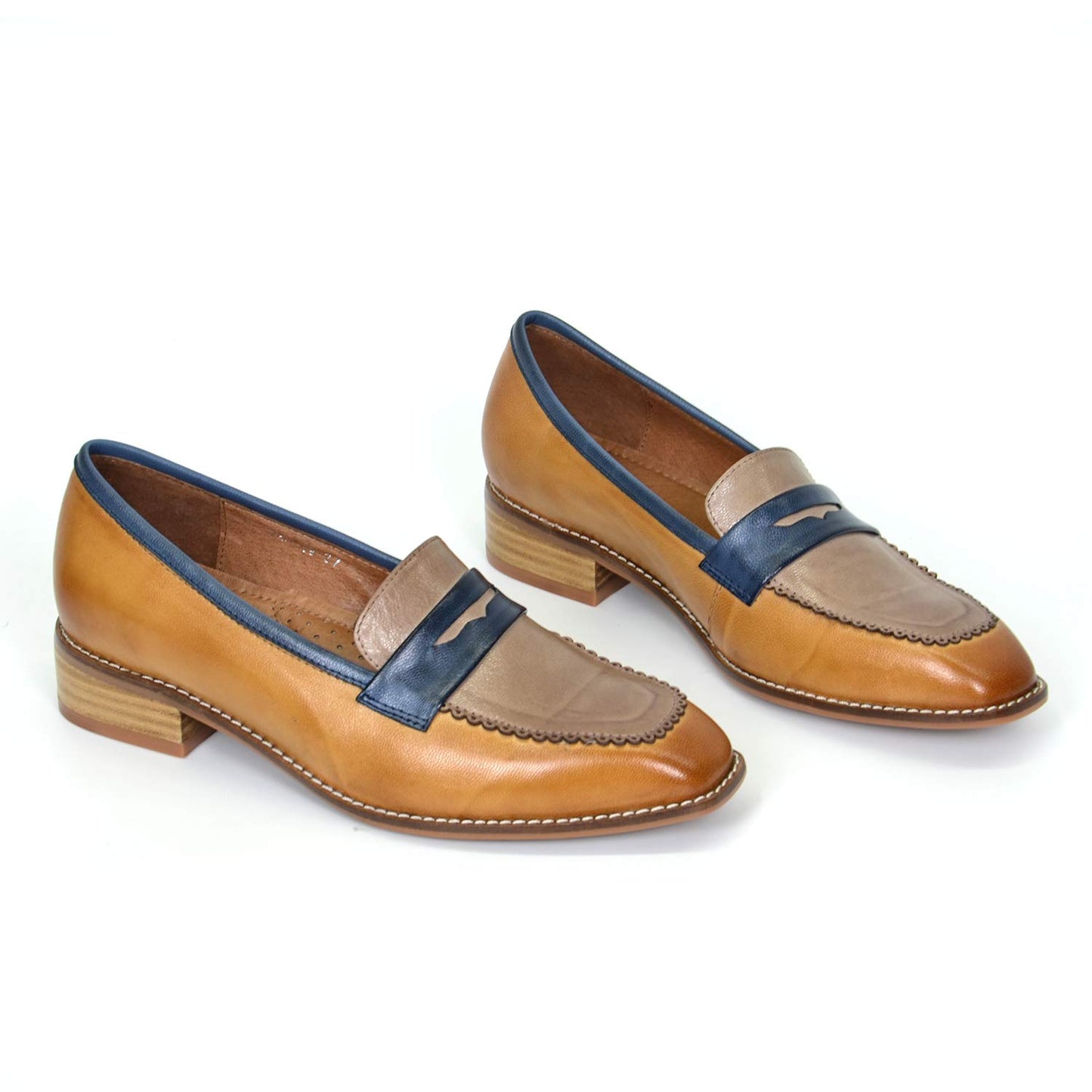 Mona flying Women's Top Leather Square Toe Penny Loafer Dress Casual Slip on Flat Office Work Shoes for Ladies