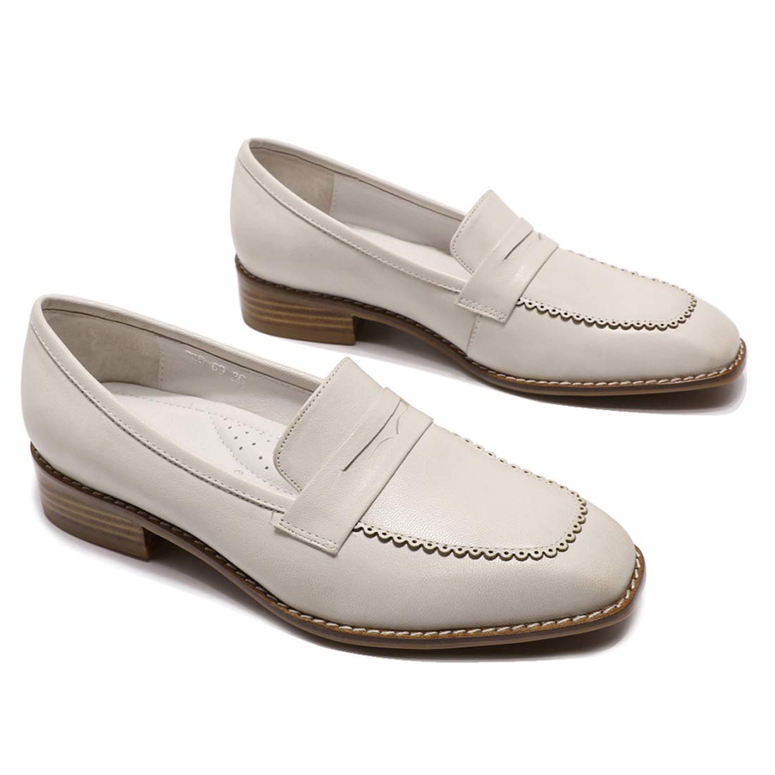Mona flying Women's Top Leather Square Toe Penny Loafer Dress Casual Slip on Flat Office Work Shoes for Ladies