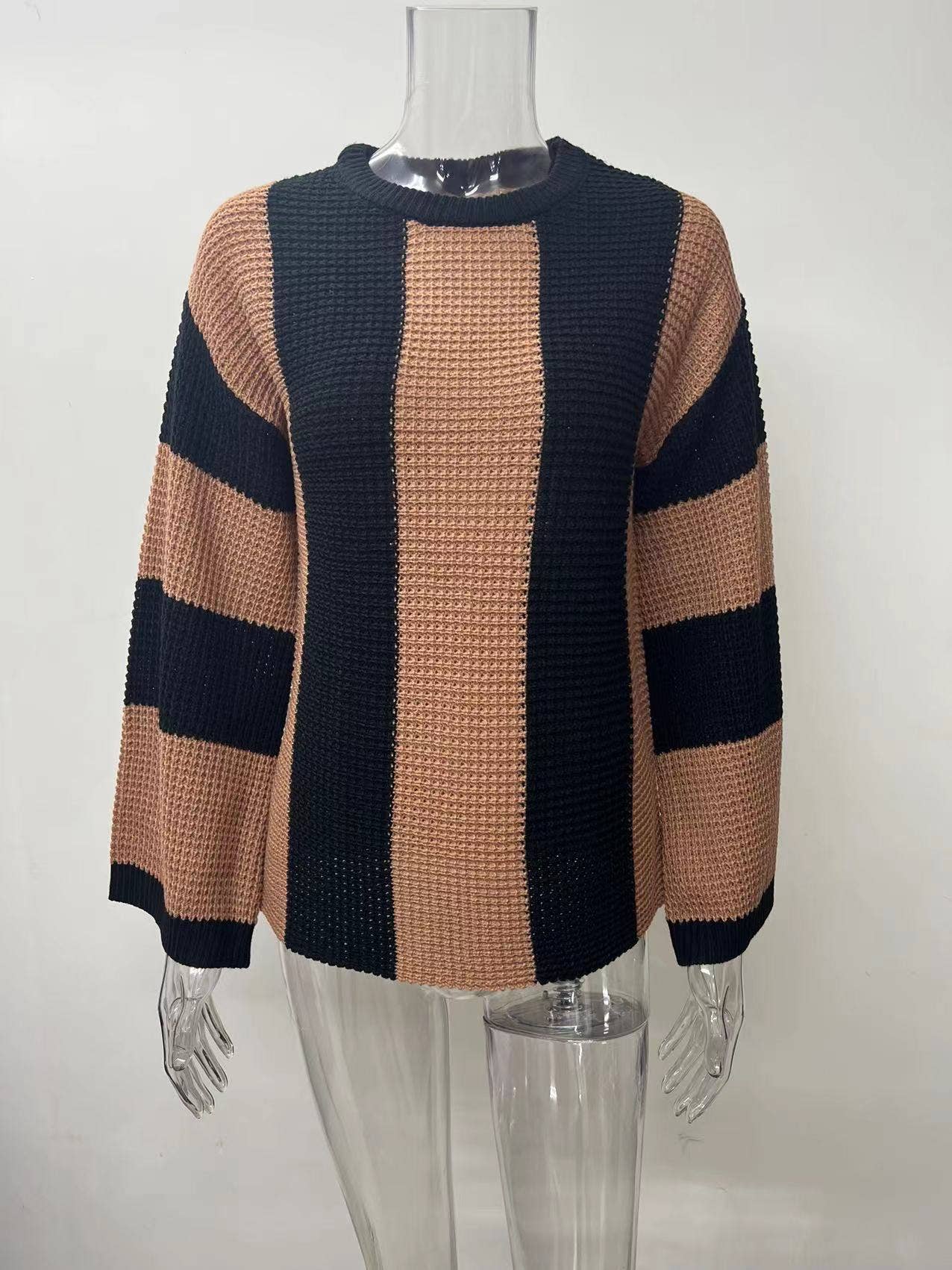 HIDDENBRAND - Crewneck Striped Niche Sweater: Apricot / L