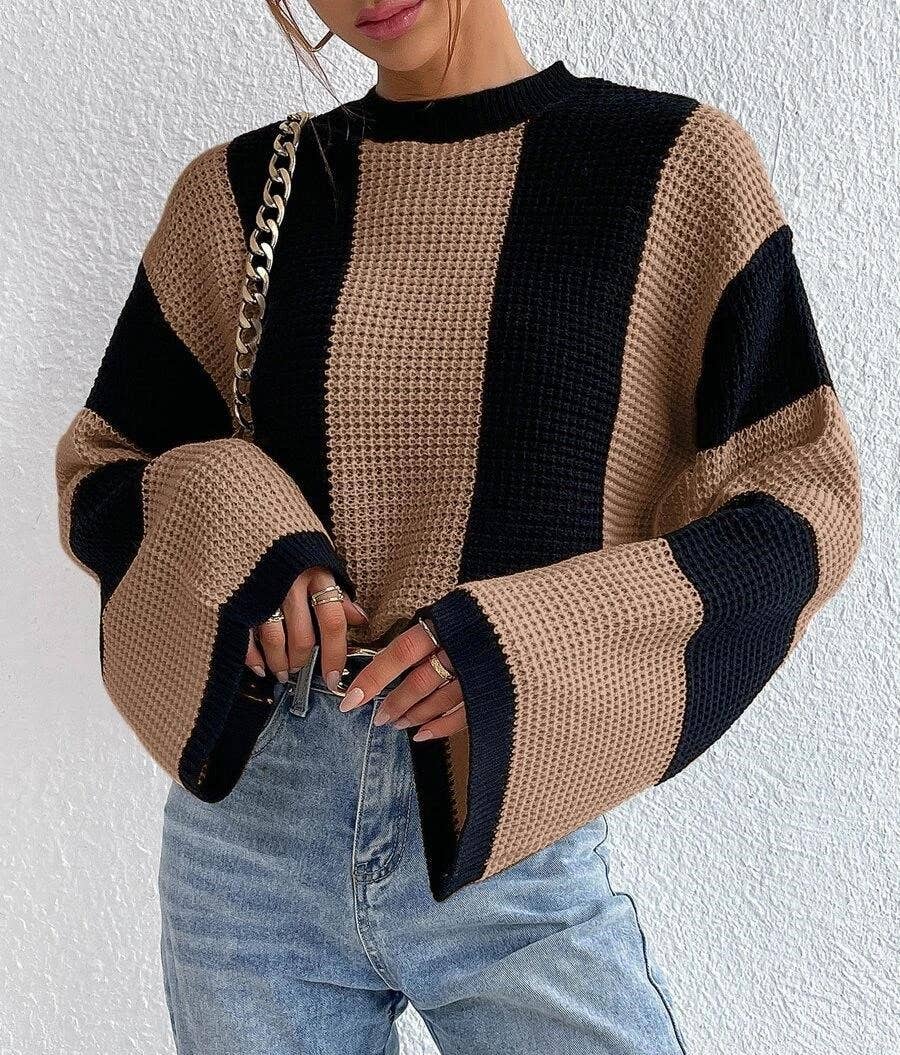 HIDDENBRAND - Crewneck Striped Niche Sweater: Apricot / L