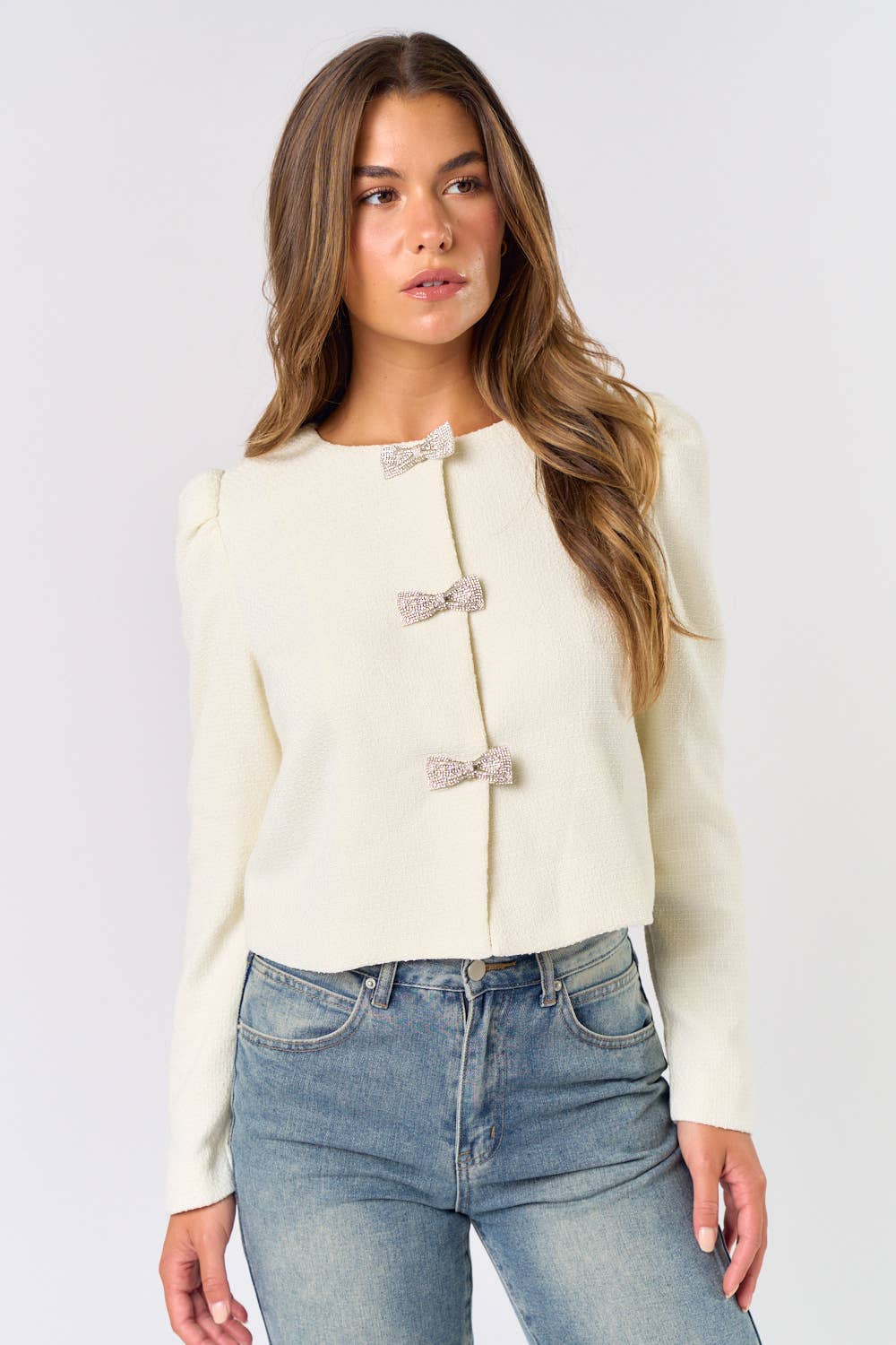 Lalavon - ILT4747 RHINESTONE BOW DETAIL JACKET