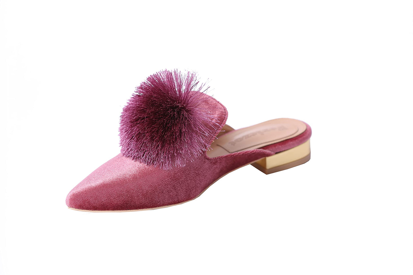 Fericzot Slip On Mule Backless Loafers Flats Puff PomPom Pointed Toe Casual Shoes Slippers