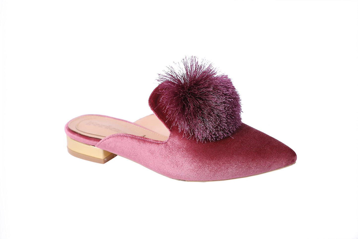 Fericzot Slip On Mule Backless Loafers Flats Puff PomPom Pointed Toe Casual Shoes Slippers