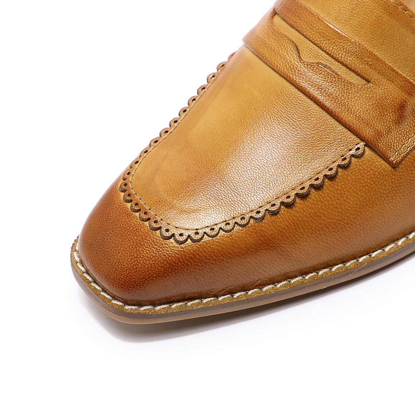 Mona flying Women's Top Leather Square Toe Penny Loafer Dress Casual Slip on Flat Office Work Shoes for Ladies