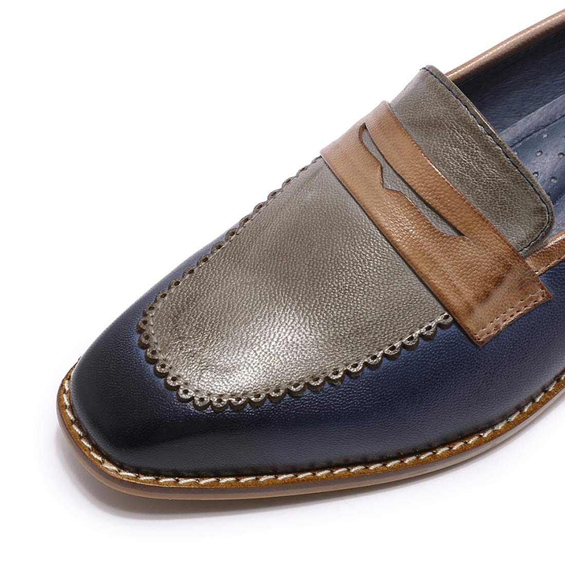 Mona flying Women's Top Leather Square Toe Penny Loafer Dress Casual Slip on Flat Office Work Shoes for Ladies