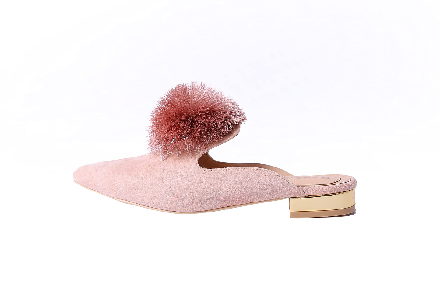 Fericzot Slip On Mule Backless Loafers Flats Puff PomPom Pointed Toe Casual Shoes Slippers