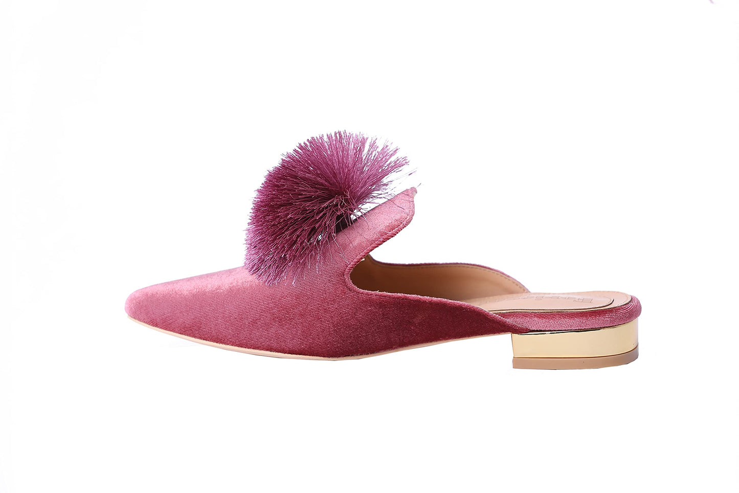 Fericzot Slip On Mule Backless Loafers Flats Puff PomPom Pointed Toe Casual Shoes Slippers