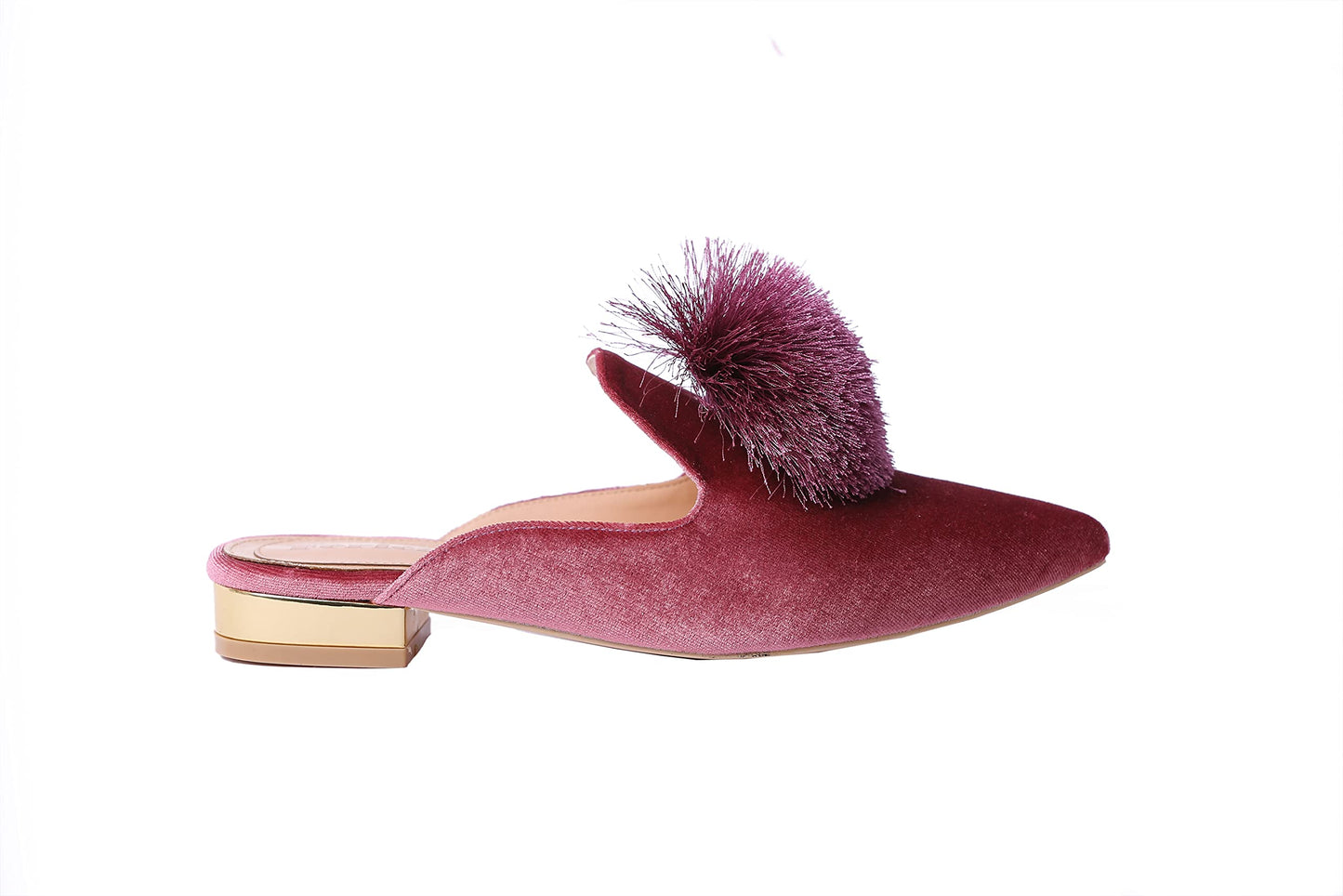 Fericzot Slip On Mule Backless Loafers Flats Puff PomPom Pointed Toe Casual Shoes Slippers