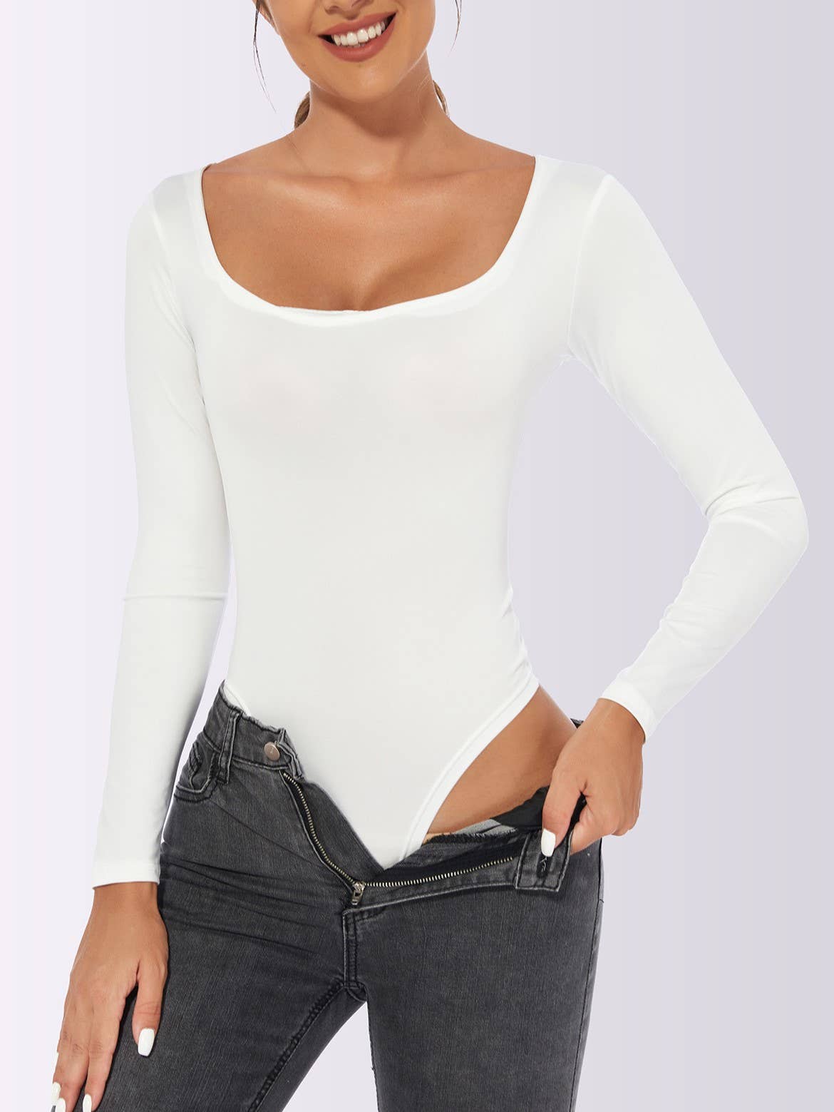 HIDDENBRAND - Long sleeve bodysuit with scoop neck: Black / S