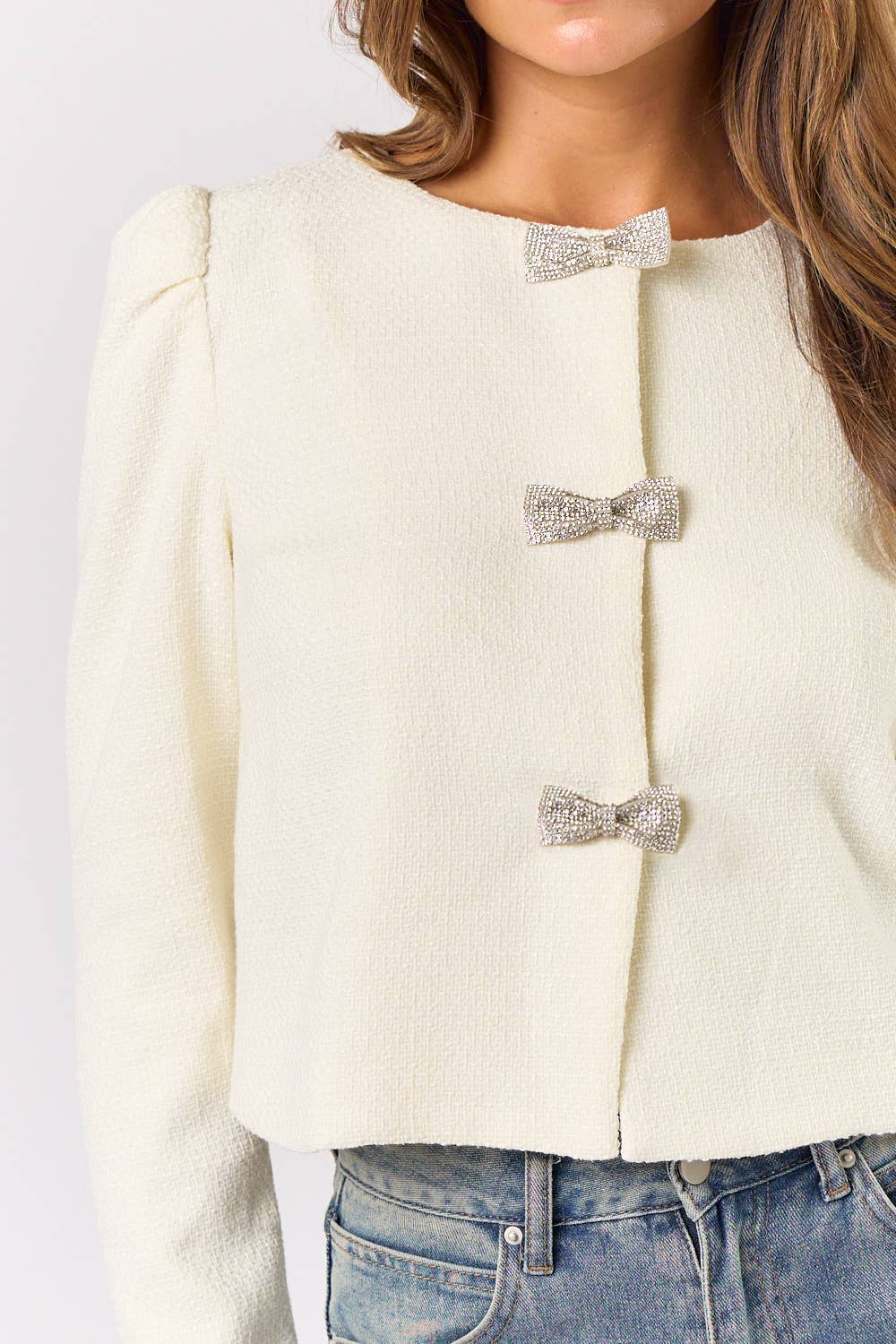 Lalavon - ILT4747 RHINESTONE BOW DETAIL JACKET