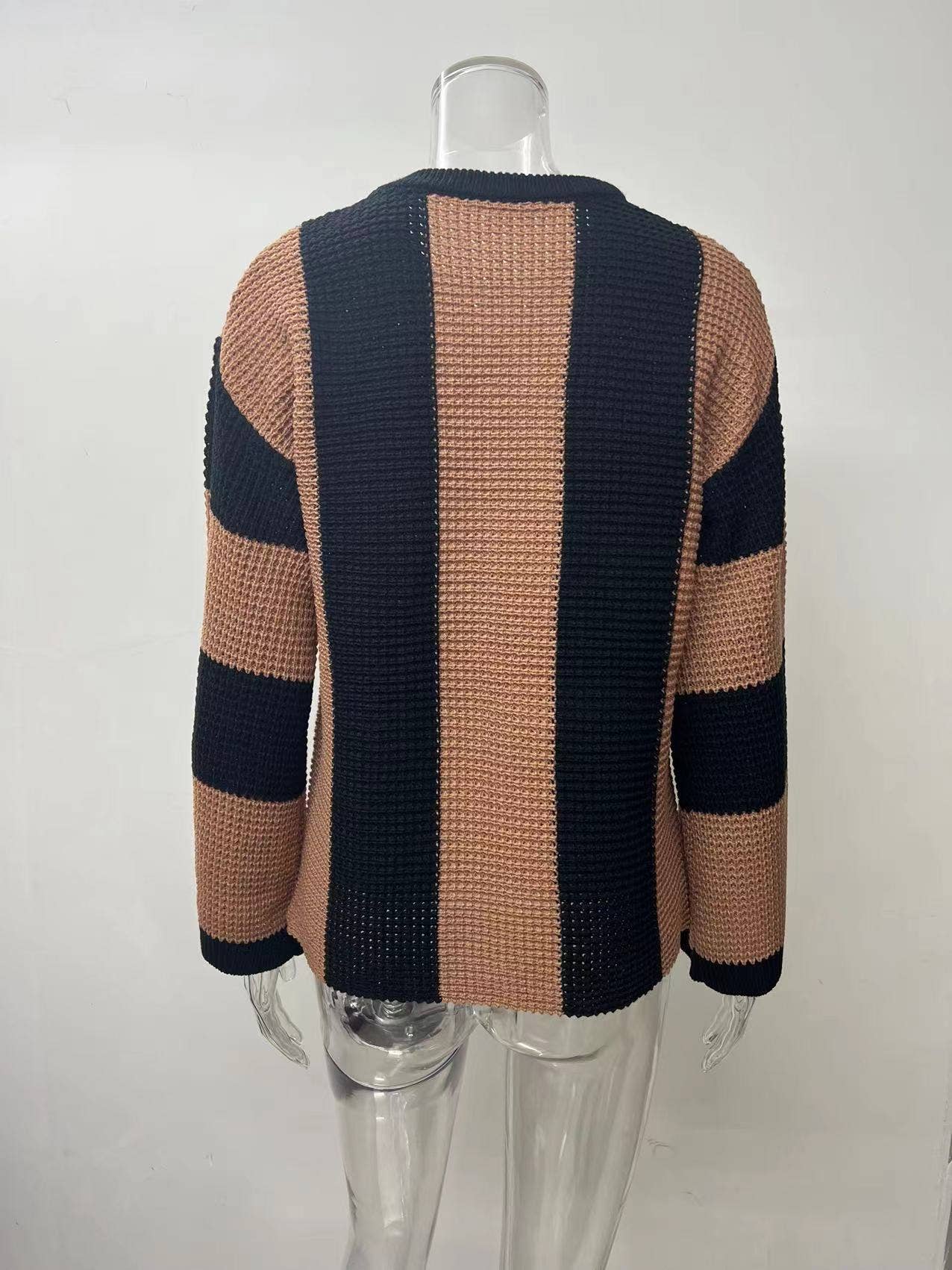 HIDDENBRAND - Crewneck Striped Niche Sweater: Apricot / L