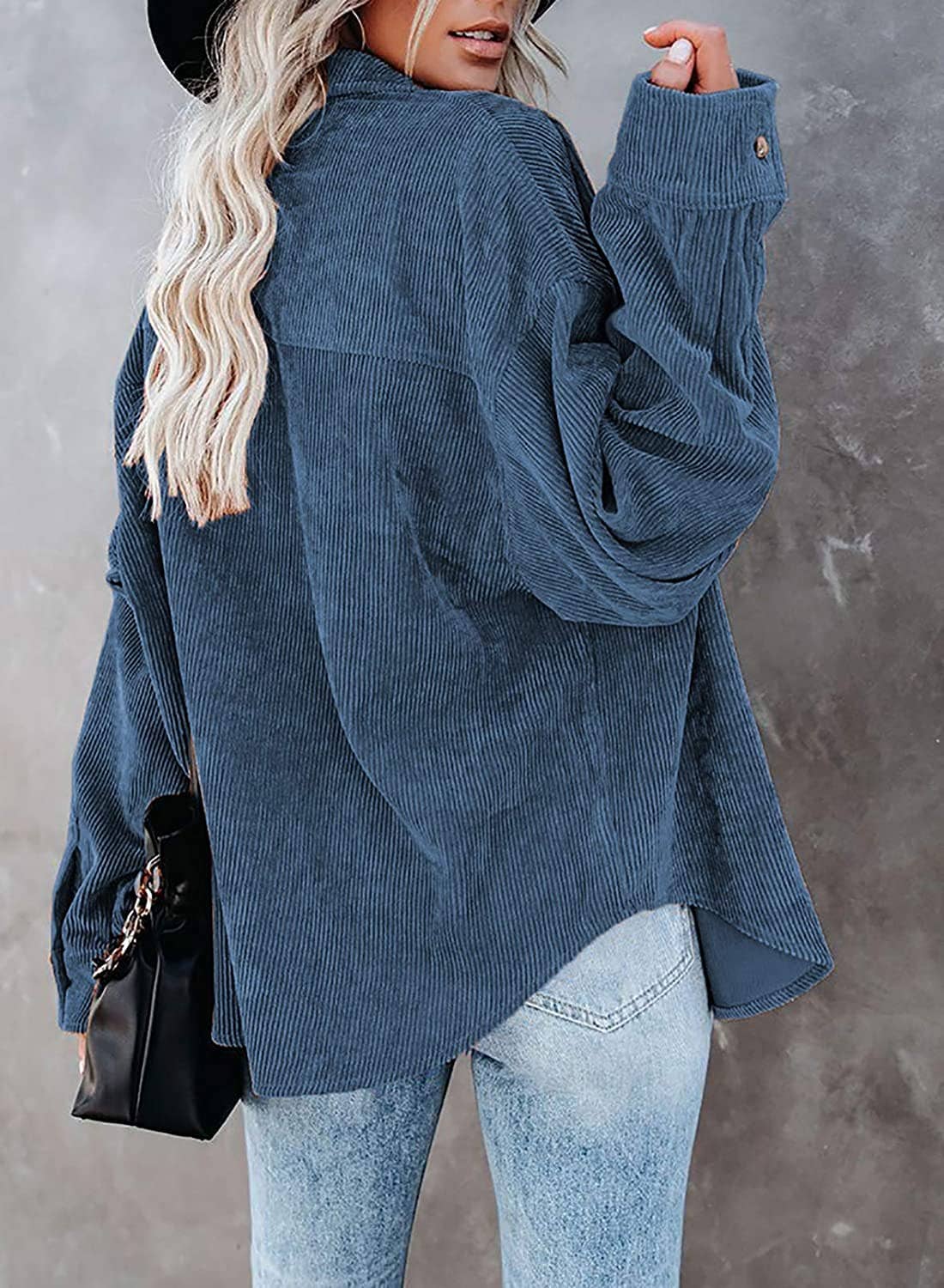 Rosa Clothing - Corduroy Oversized Solid Shacket: Off-White / L