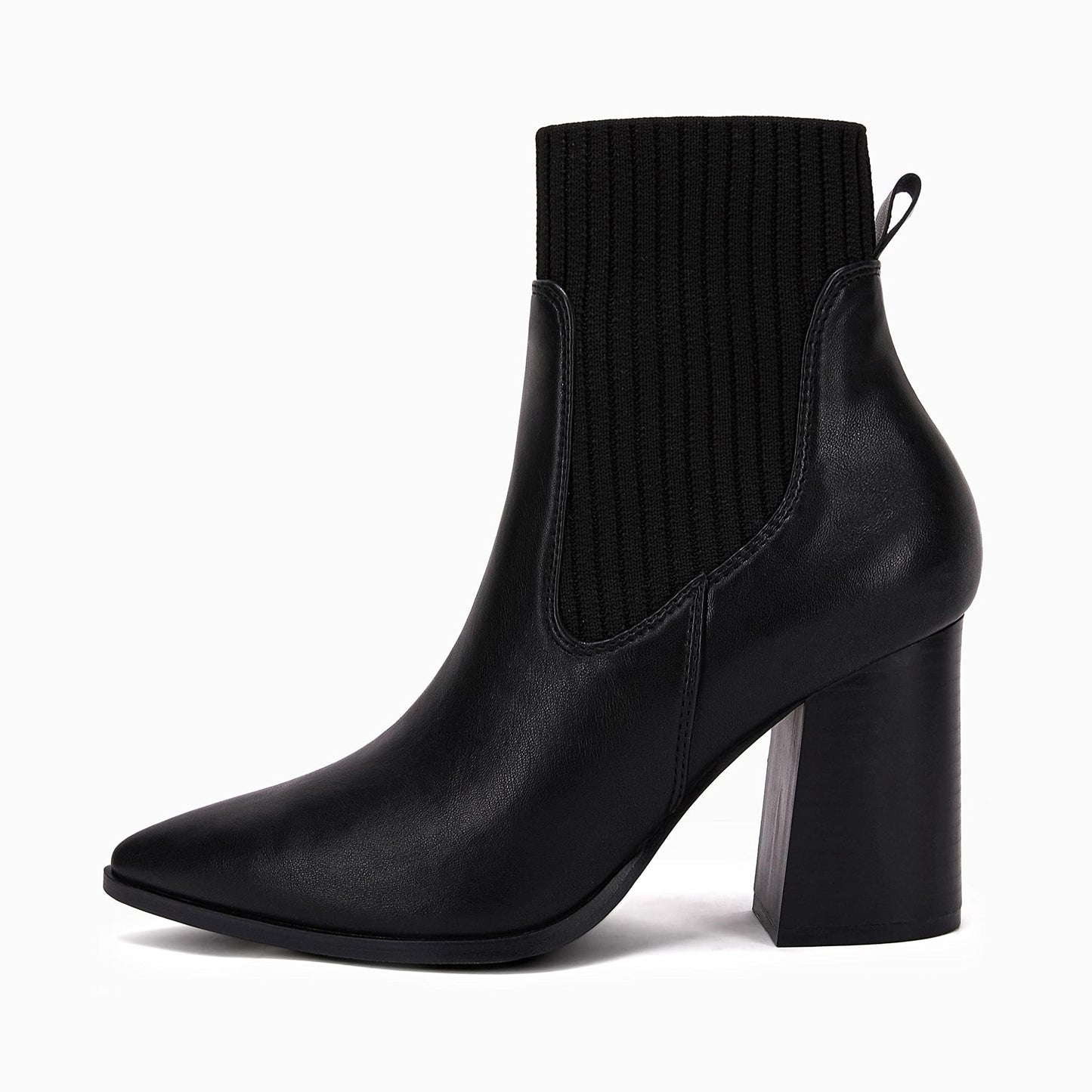Coutgo Women Pointed Toe Ankle Boots Knit Sock Boot Chunky Block Stacked Mid Heel Comfortable Chelsea Booties Shoes