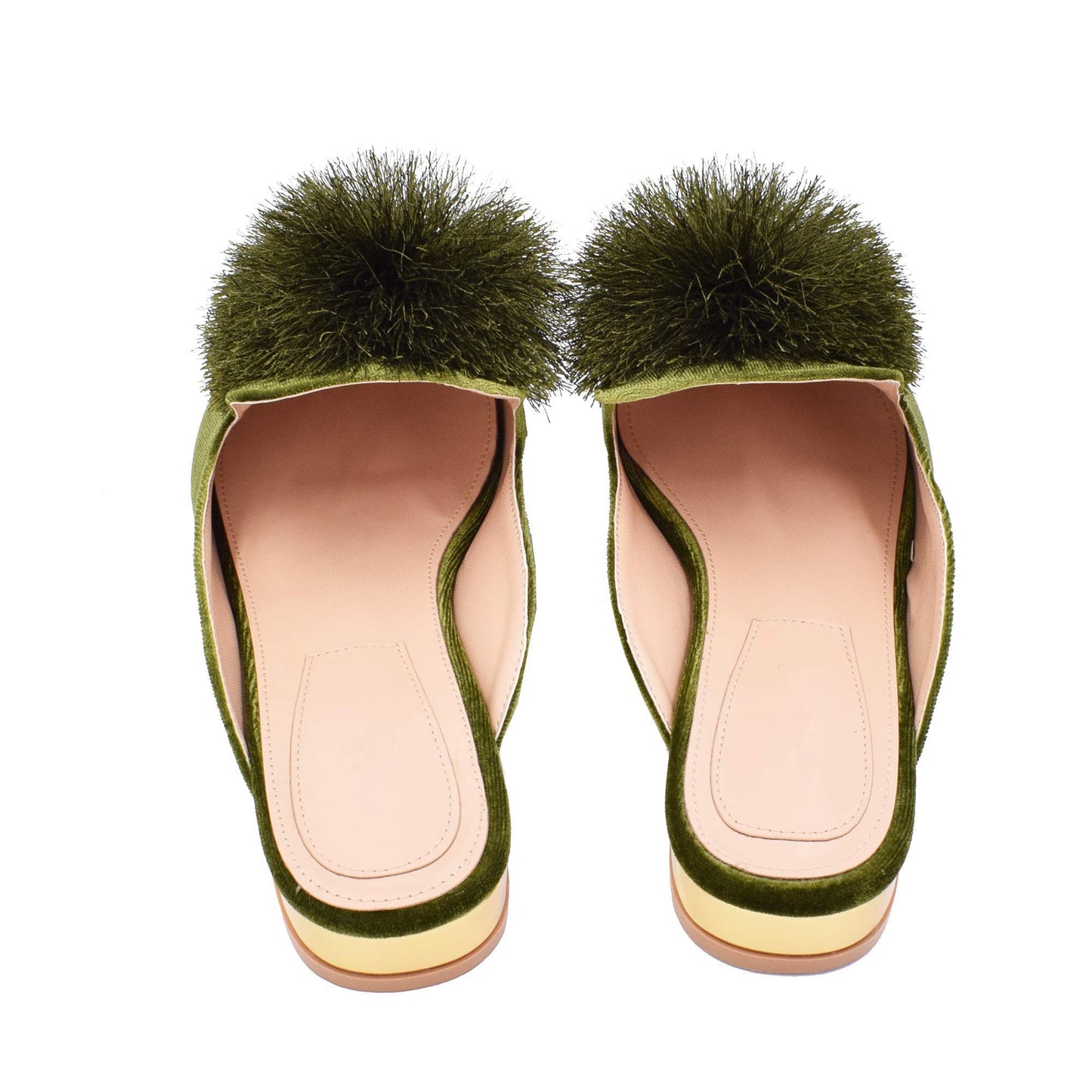 Fericzot Slip On Mule Backless Loafers Flats Puff PomPom Pointed Toe Casual Shoes Slippers
