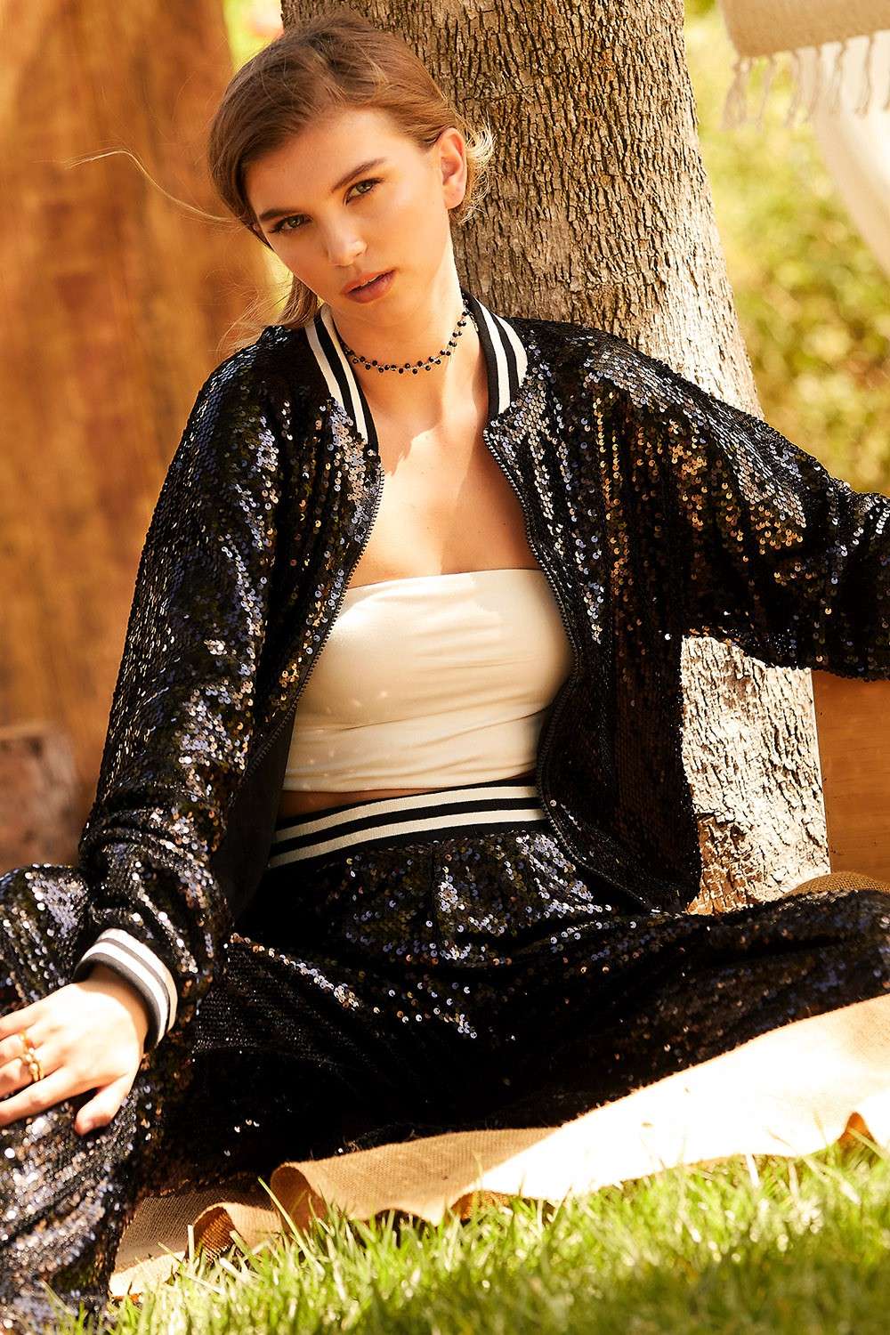 Main Strip - Waist Elastic Band Bell Sequin Wide Leg Pants