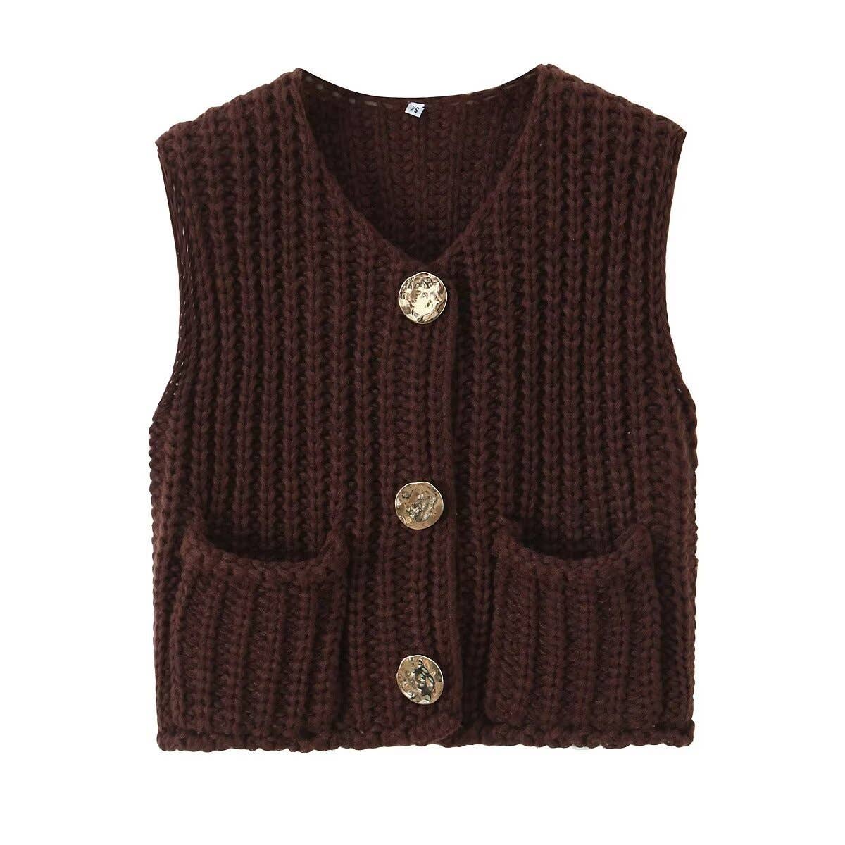 Rosa Clothing - Multicolor chunky needle knitted vest: Apricot / L