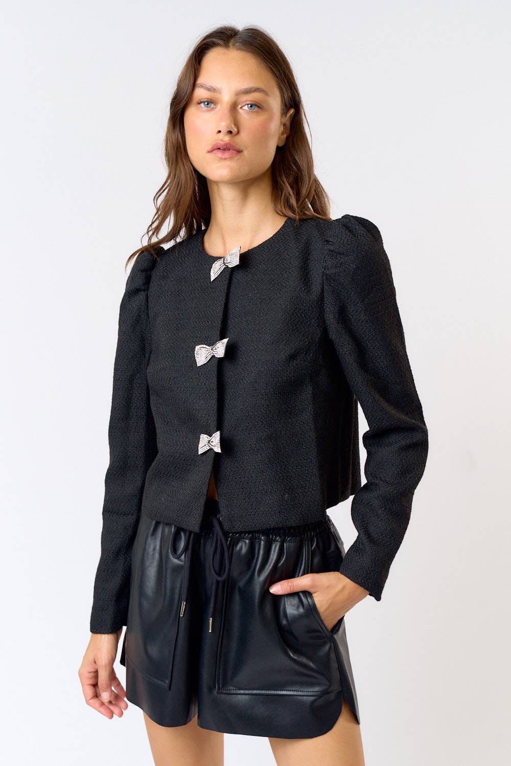 Lalavon - ILT4747 RHINESTONE BOW DETAIL JACKET