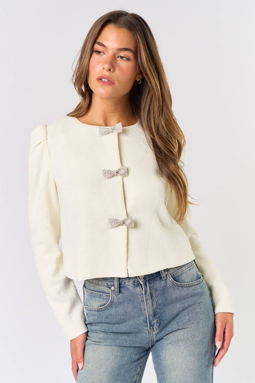 Lalavon - ILT4747 RHINESTONE BOW DETAIL JACKET