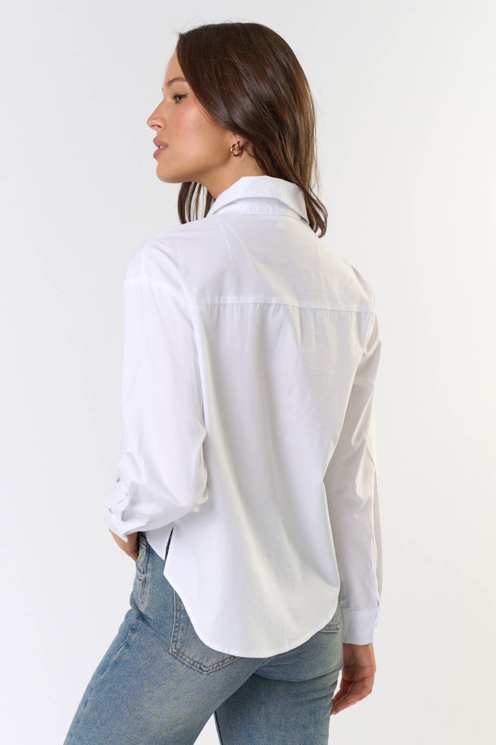 Lalavon - ILT4441 JEWEL FLOWER COLLARED HIGH LOW SHIRT