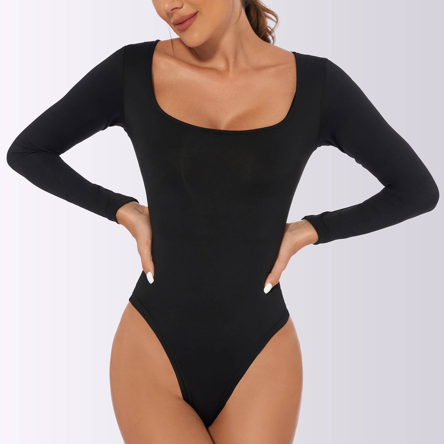 HIDDENBRAND - Long sleeve bodysuit with scoop neck: Black / S
