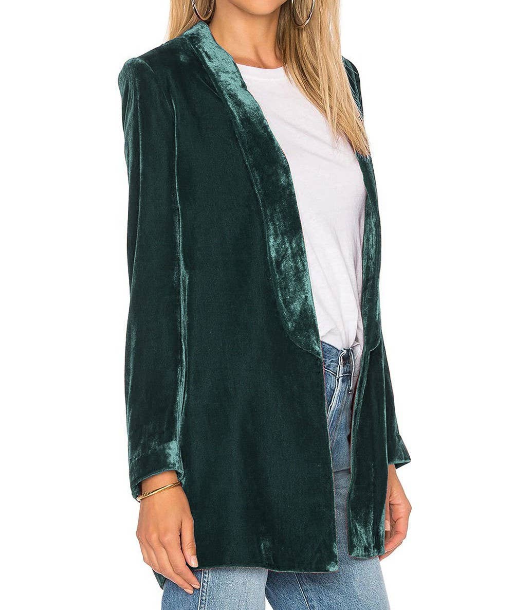 HIDDENBRAND - Slim Fit Fashion Simple Gold Velvet Blazer: WineRed / XL