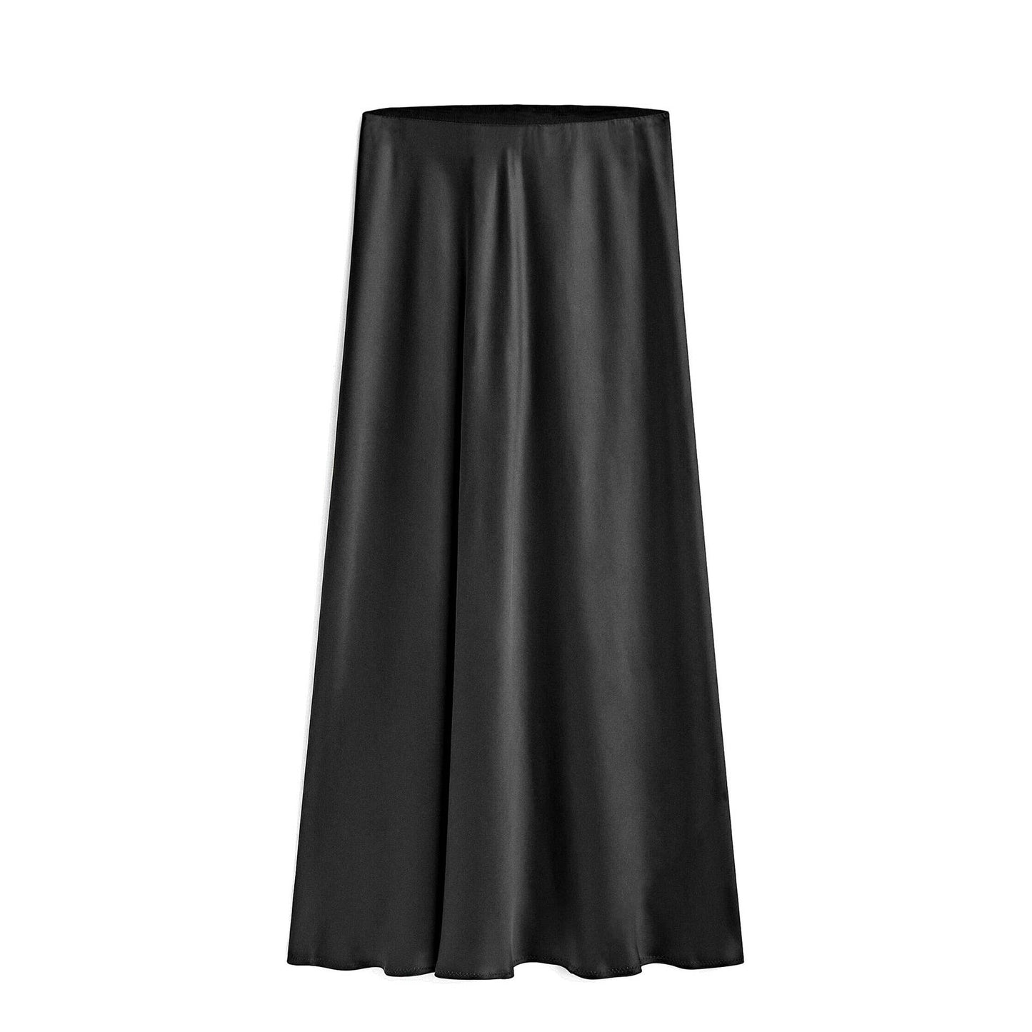 HIDDENBRAND - Satin Elasticated High-Waisted Slit Maxi Skirt: Black / XL