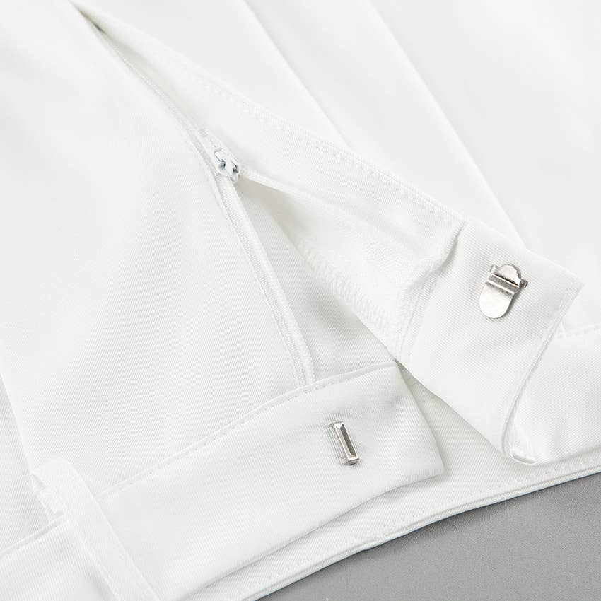 HIDDENBRAND - White High-Waisted Simple Casual Trousers: White / S