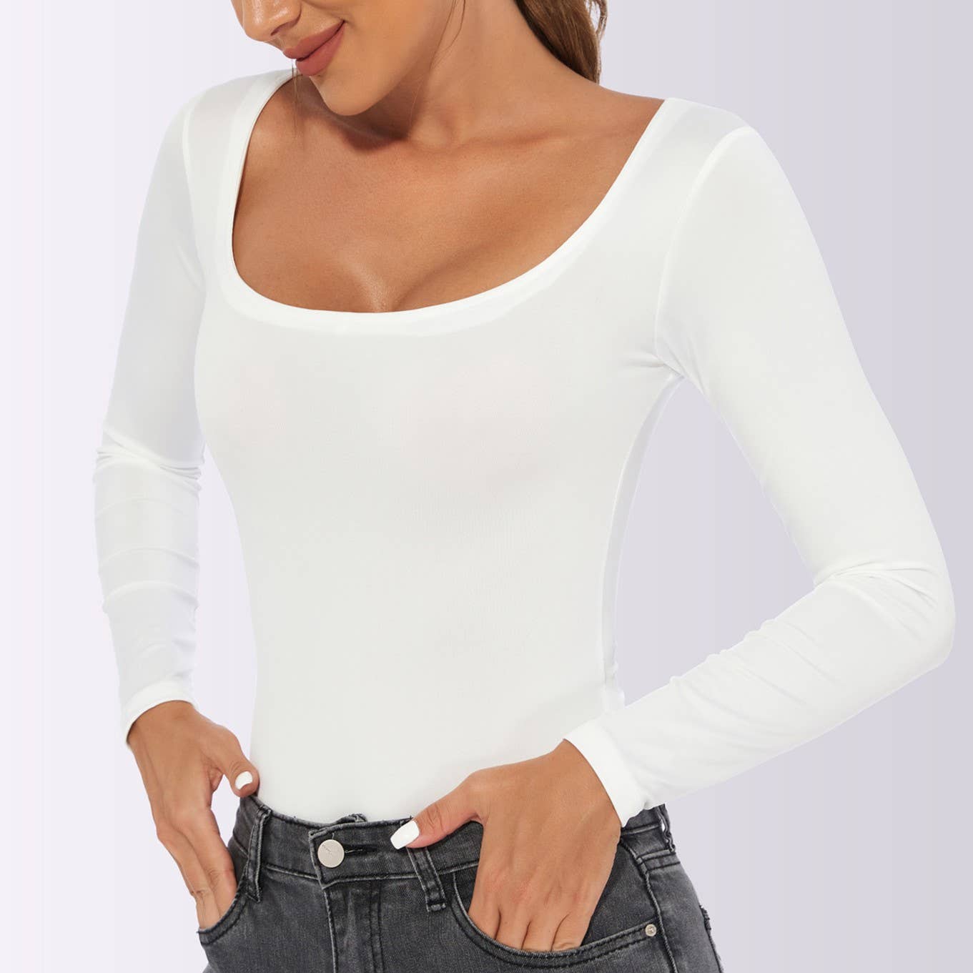 HIDDENBRAND - Long sleeve bodysuit with scoop neck: Black / S