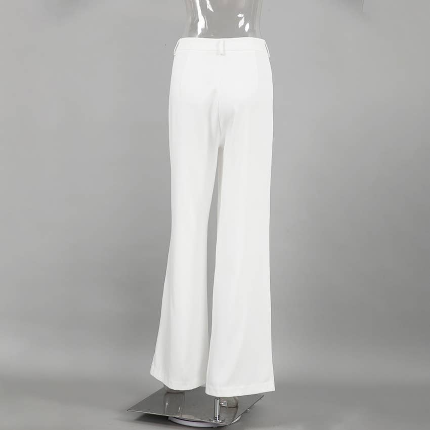 HIDDENBRAND - White High-Waisted Simple Casual Trousers: White / S
