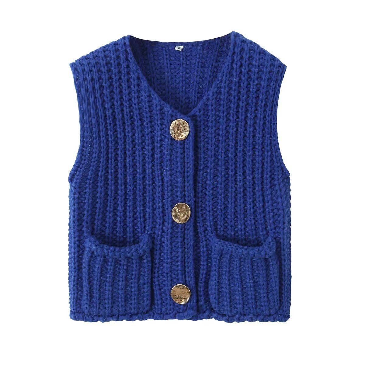 Rosa Clothing - Multicolor chunky needle knitted vest: Apricot / M