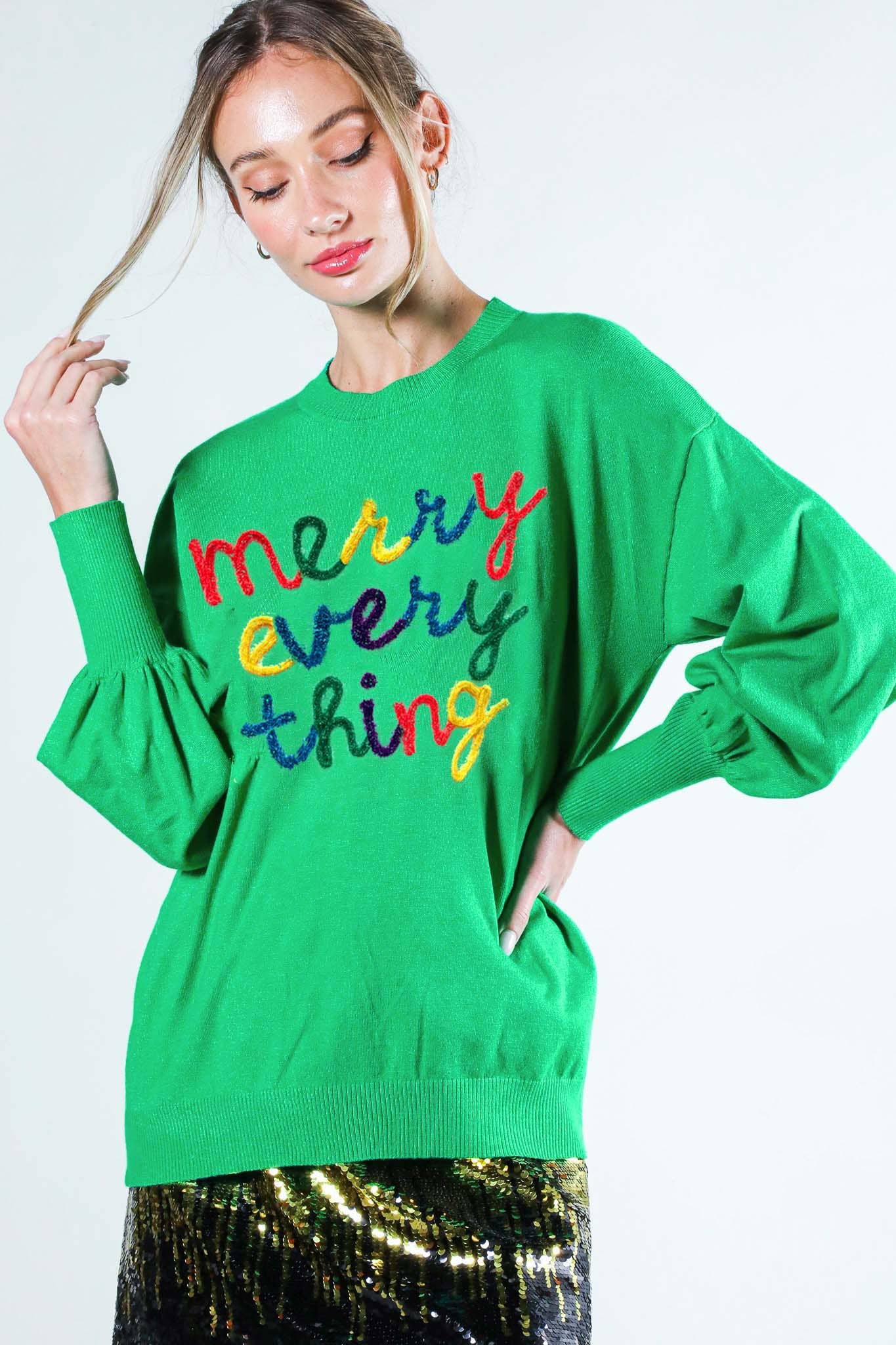 Vine & Love - Merry Everything Pop-Up Letter Graphic Knit Sweater VT81729