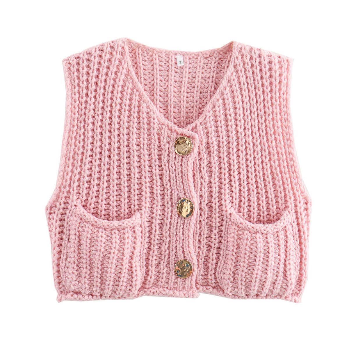 Rosa Clothing - Multicolor chunky needle knitted vest: Apricot / M